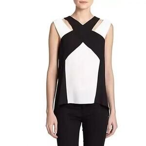 BCBGMaxAzria Women's Black & White Color Block Sleeveless Blouse Top